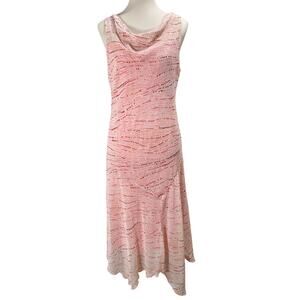 Vintage Y2K Pink Cowl Neck Asymmetrical Midi Dress Sleeveless Size 10 Fairy
